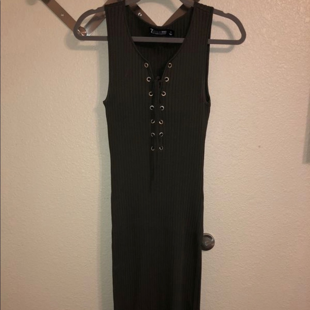 Navy Green Below the Knee Dress